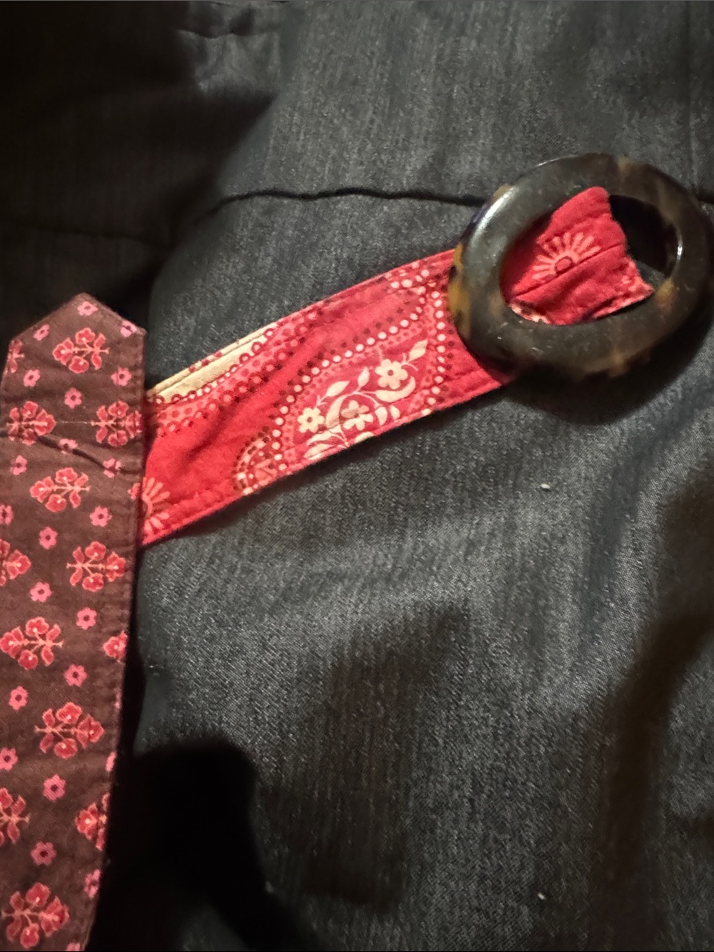 Vera Bradley Mesa Red Patterned Fabric Belt with Dark Buckle